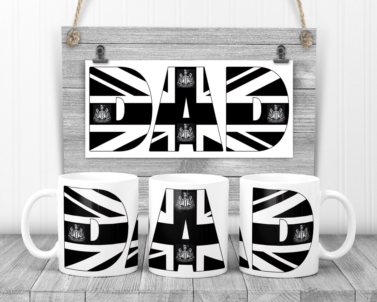 Black and White Union Jack Flag Infilled Dad Text Mug