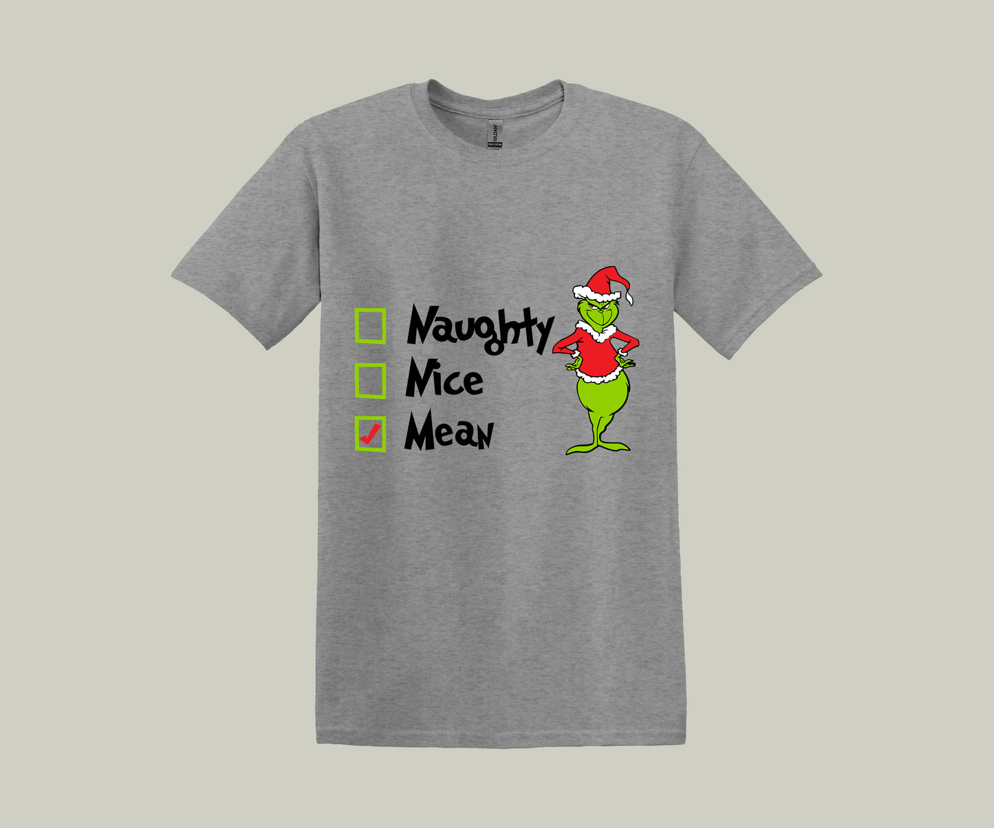 The Grinch Naughty, Nice, Mean, Christmas Funny Printed Novelty T-Shirt