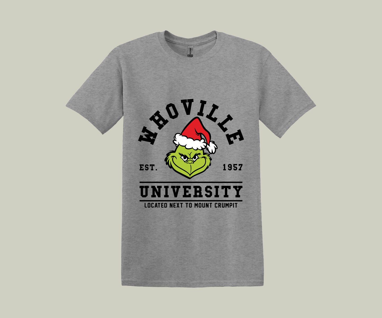 The Grinch Whoville College Style, Christmas Funny Printed Novelty T-Shirt