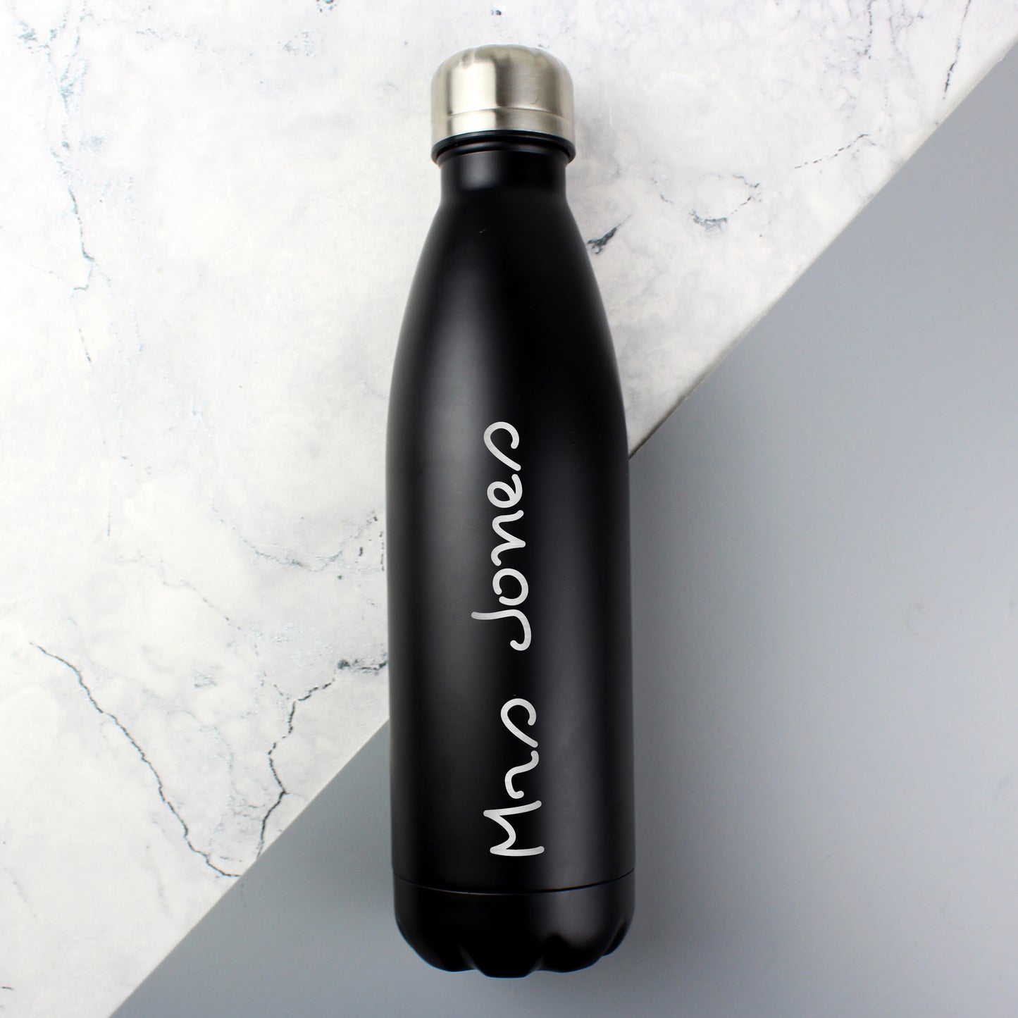 Personalised Name Only Black Metal Insulated Drinks Bottle