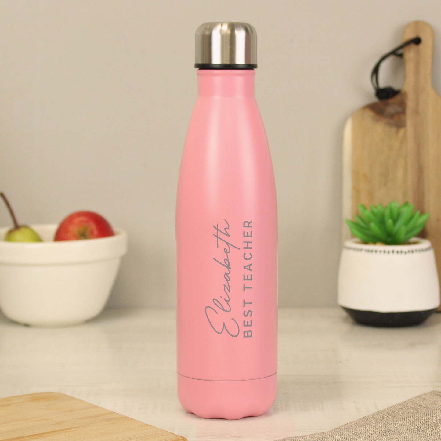 Personalised Two Lines Pink Metal Insulated Drinks Bottle