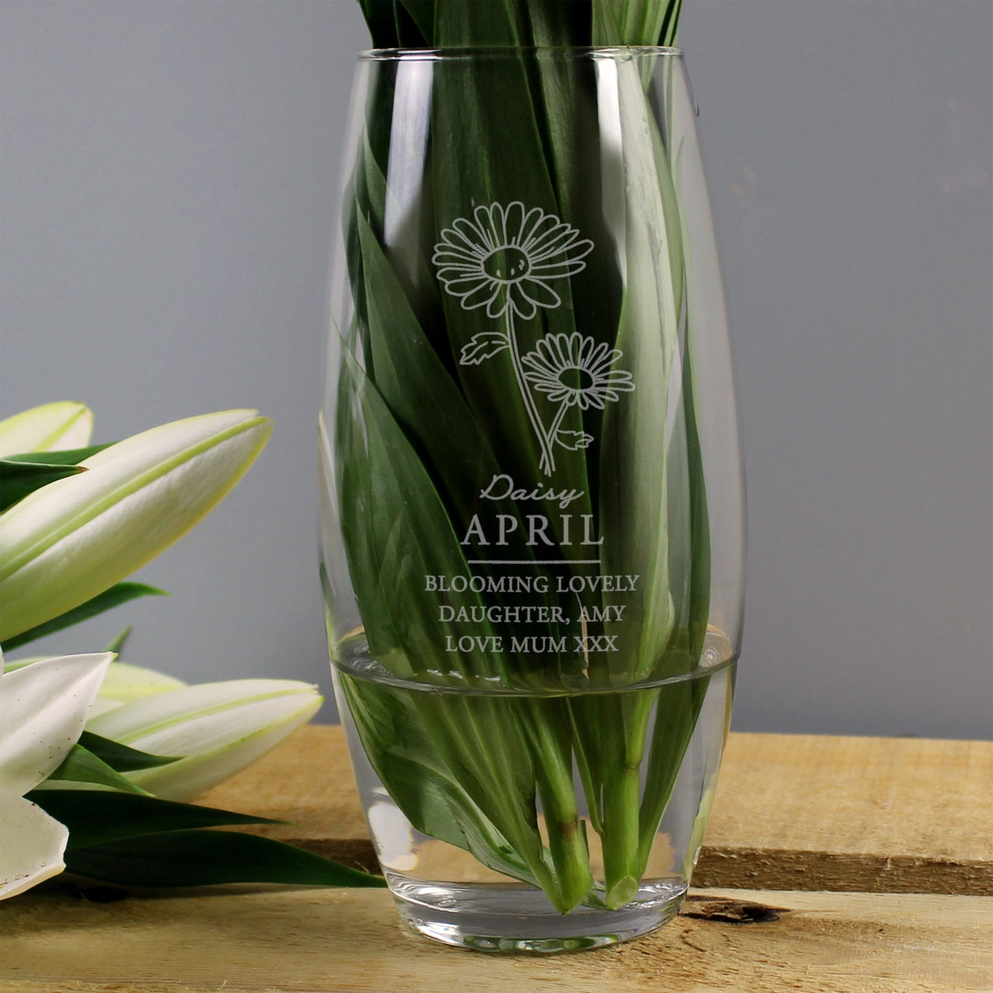 Personalised April Birth Flower Bullet Vase