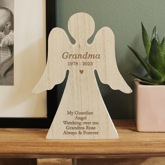 Personalised Rustic Wooden Angel Decoration