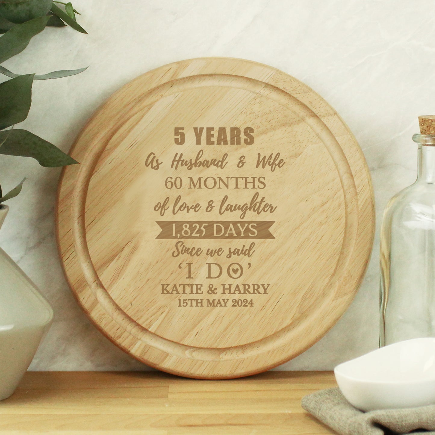 Personalised 5th Anniversary Heart Chopping Board