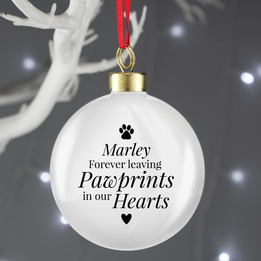 Personalised Pawprints Memorial Bauble