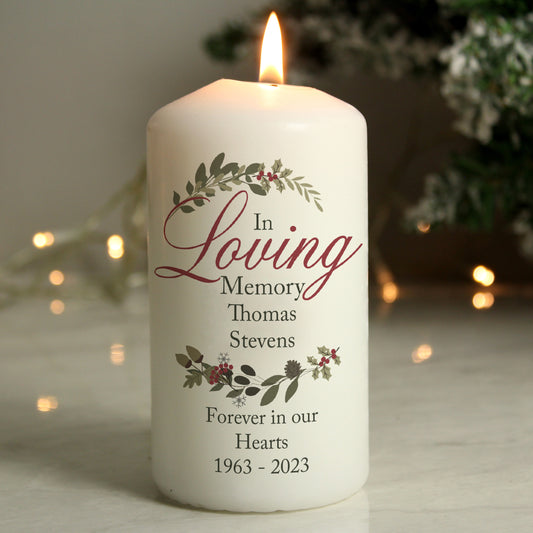 Personalised In Loving Memory Wreath Pillar Candle