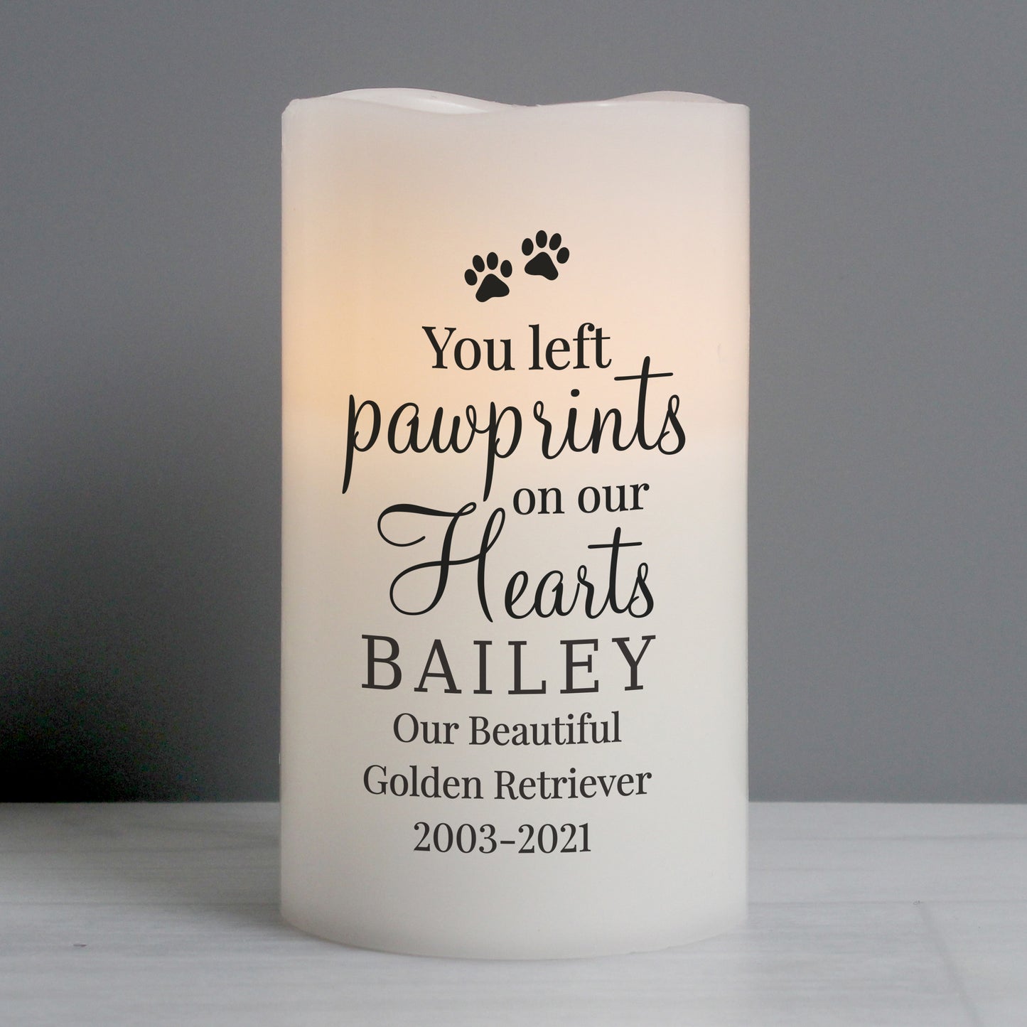 Personalised Pawprints On Our Hearts LED Candle