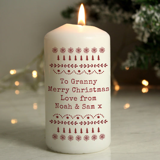 Personalised Christmas Fair Isle Pillar Candle