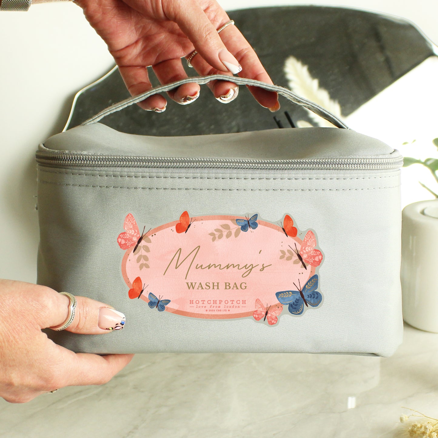 Personalised Hotchpotch Butterfly Grey Toiletry Bag