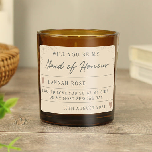 Personalised Wedding Party Amber Glass Candle