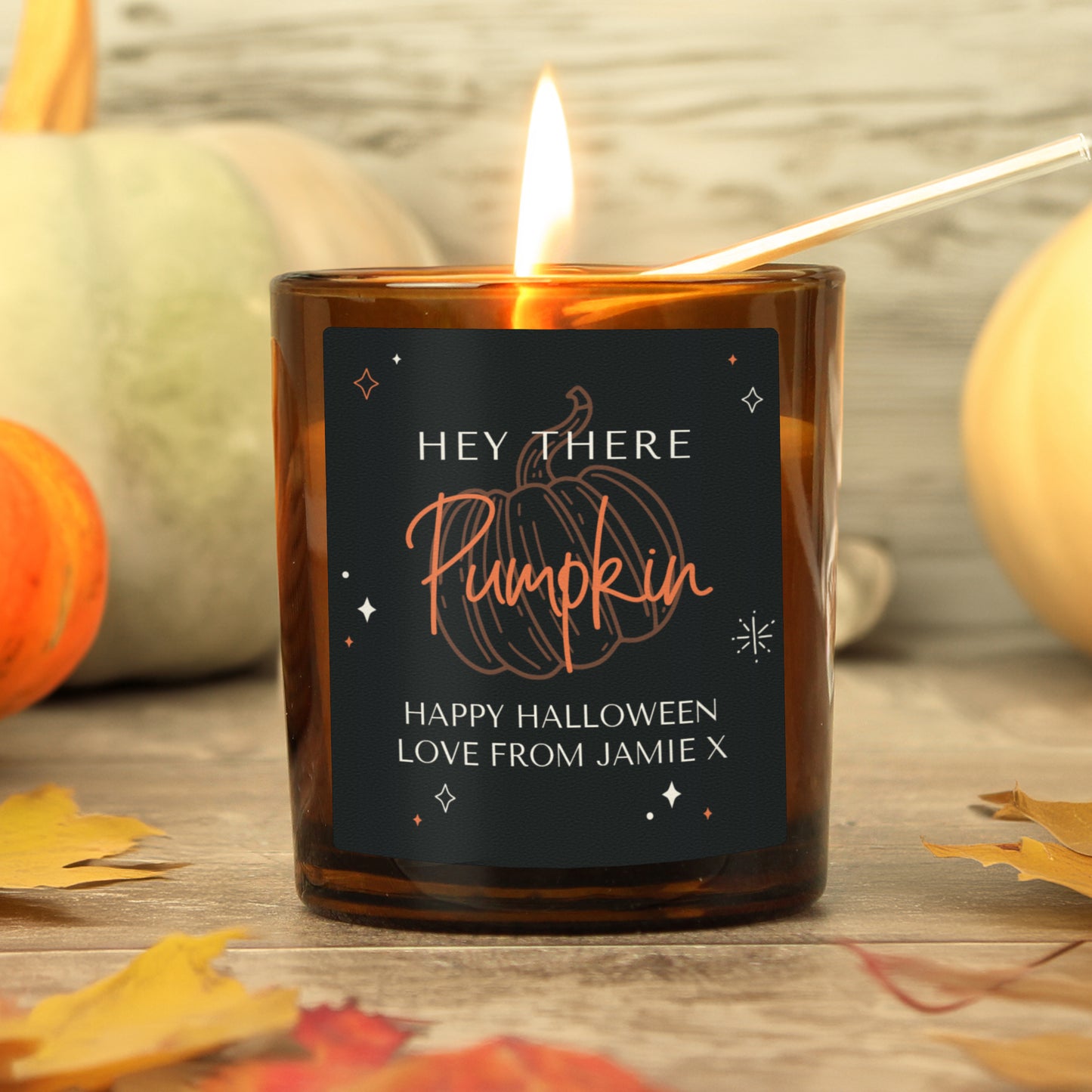 Personalised Pumpkin Amber Glass Candle