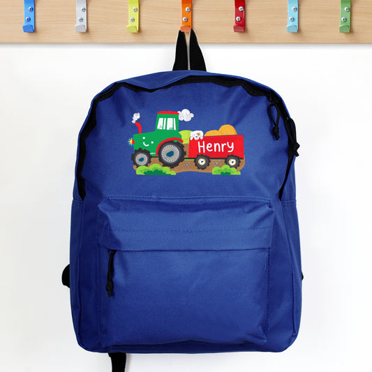 Personalised Tractor Blue Backpack