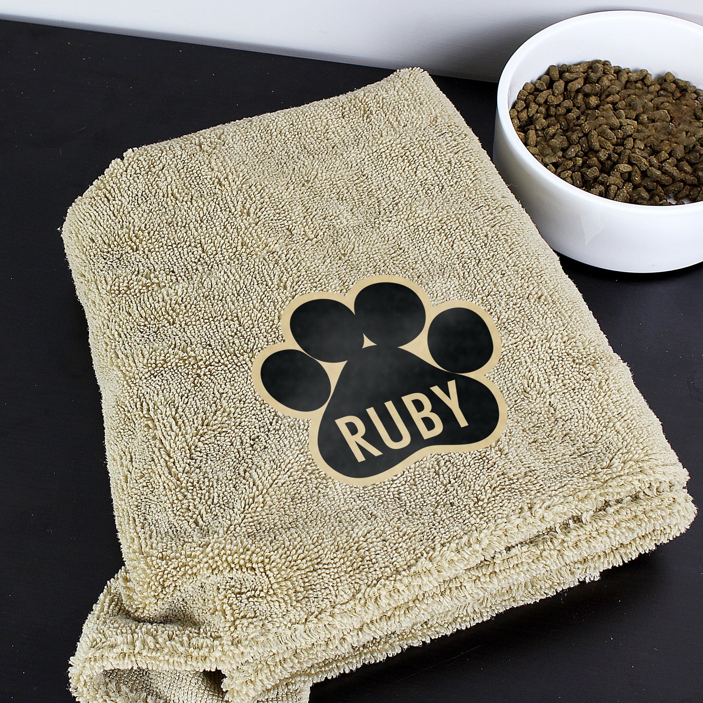 Personalised Paw Print Brown Microfibre Pet Towel