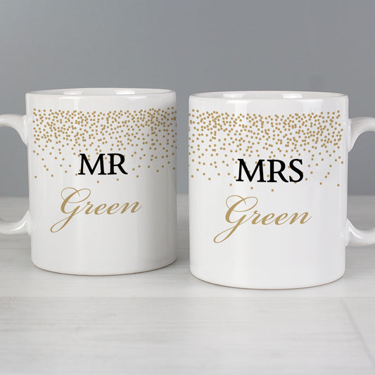 Personalised Gold Confetti Wedding Mug Set