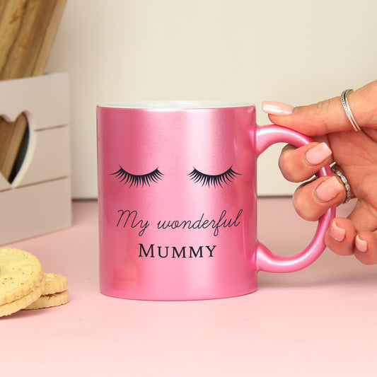 Personalised Eyelashes Pink Glitter Mug