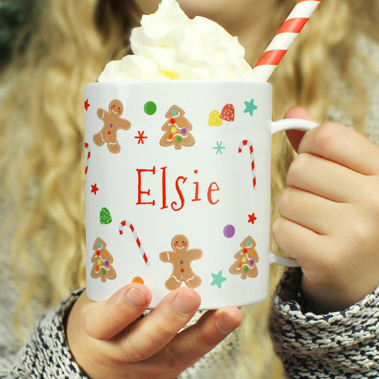 Personalised Gingerbread Pattern Plastic Mug