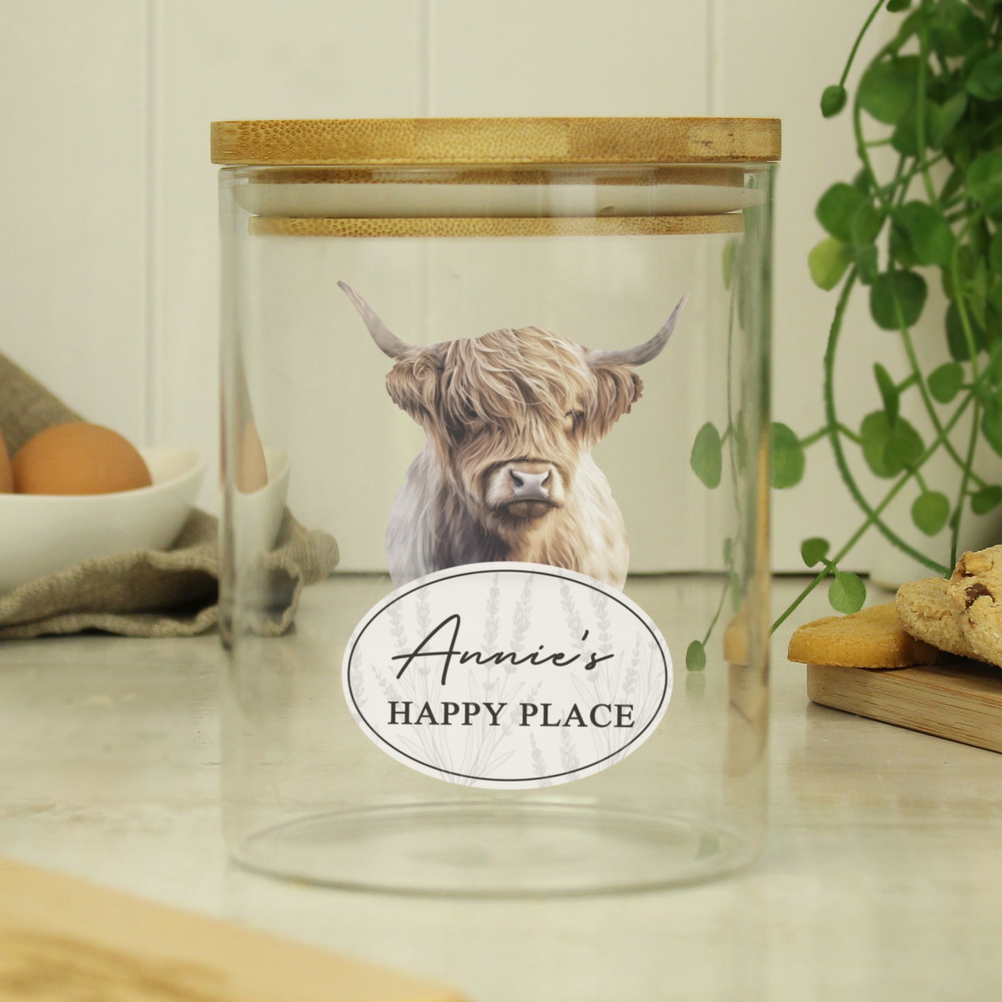 Personalised Highland Cow Glass Jar