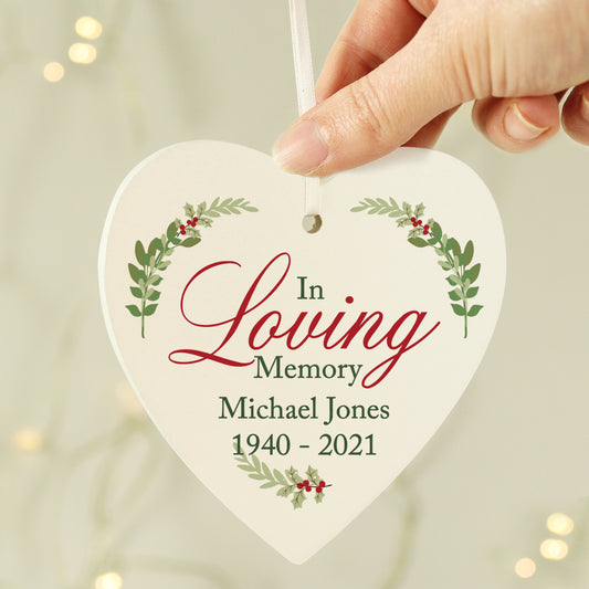 Personalised In Loving Memory Wooden Heart Decoration