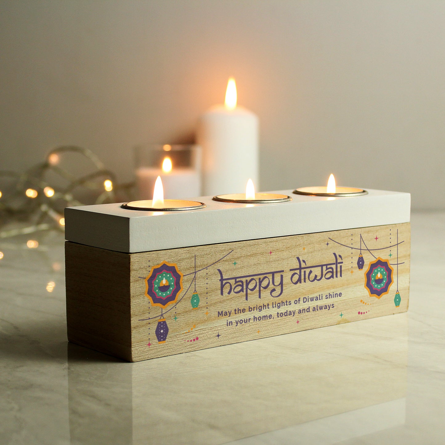 Personalised Diwali Triple Tealight Box