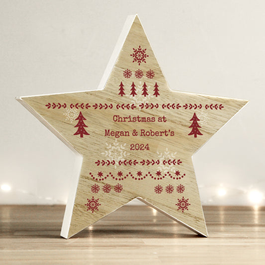 Personalised Christmas Fair Isle Wooden Star Ornament