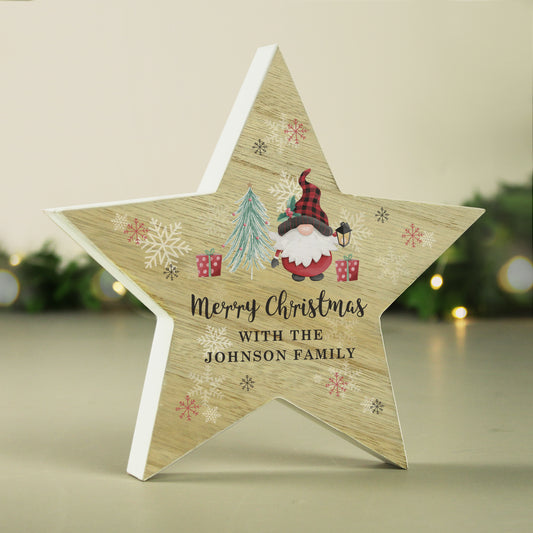 Personalised Gonk Christmas Wooden Star Ornament