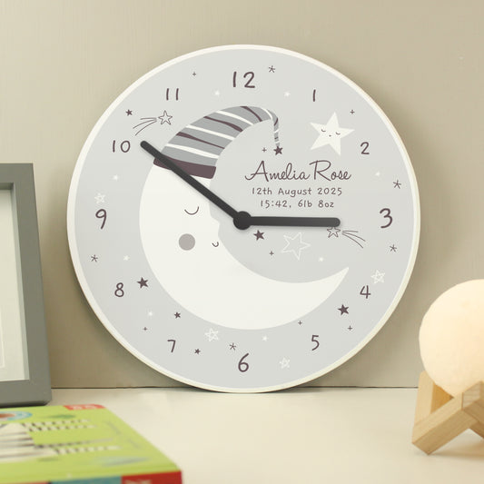 Personalised Moon Wooden Nursery Clock