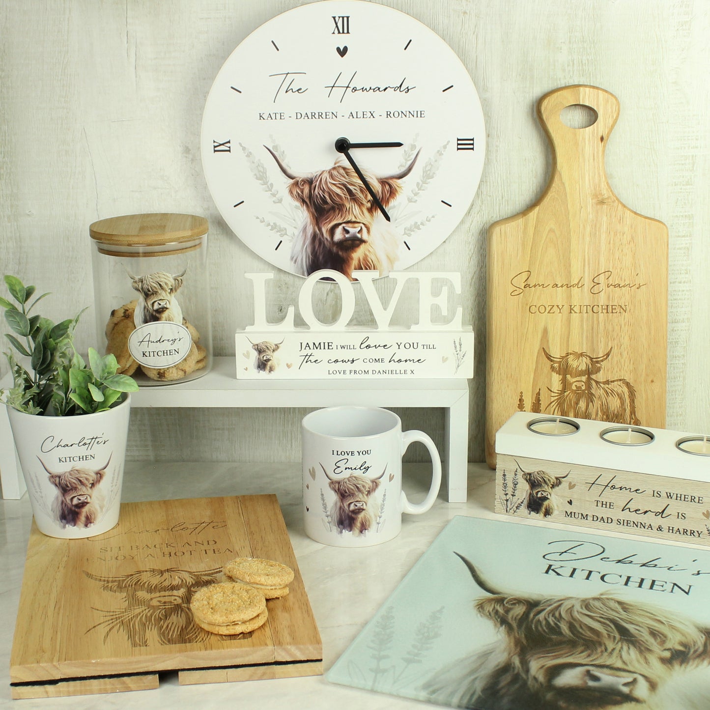 Personalised Highland Cow Wooden Clock