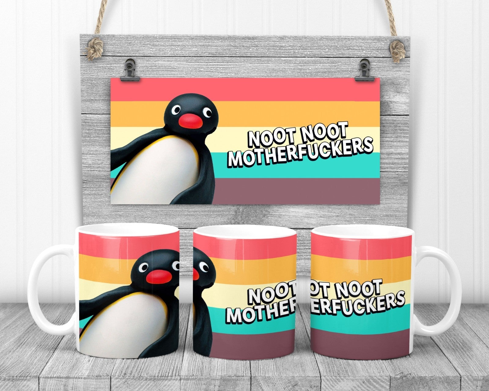 Get Sweary With Pingu Sweary Message Mug, 11oz Ceramic Cup, Sweary TV Gift,