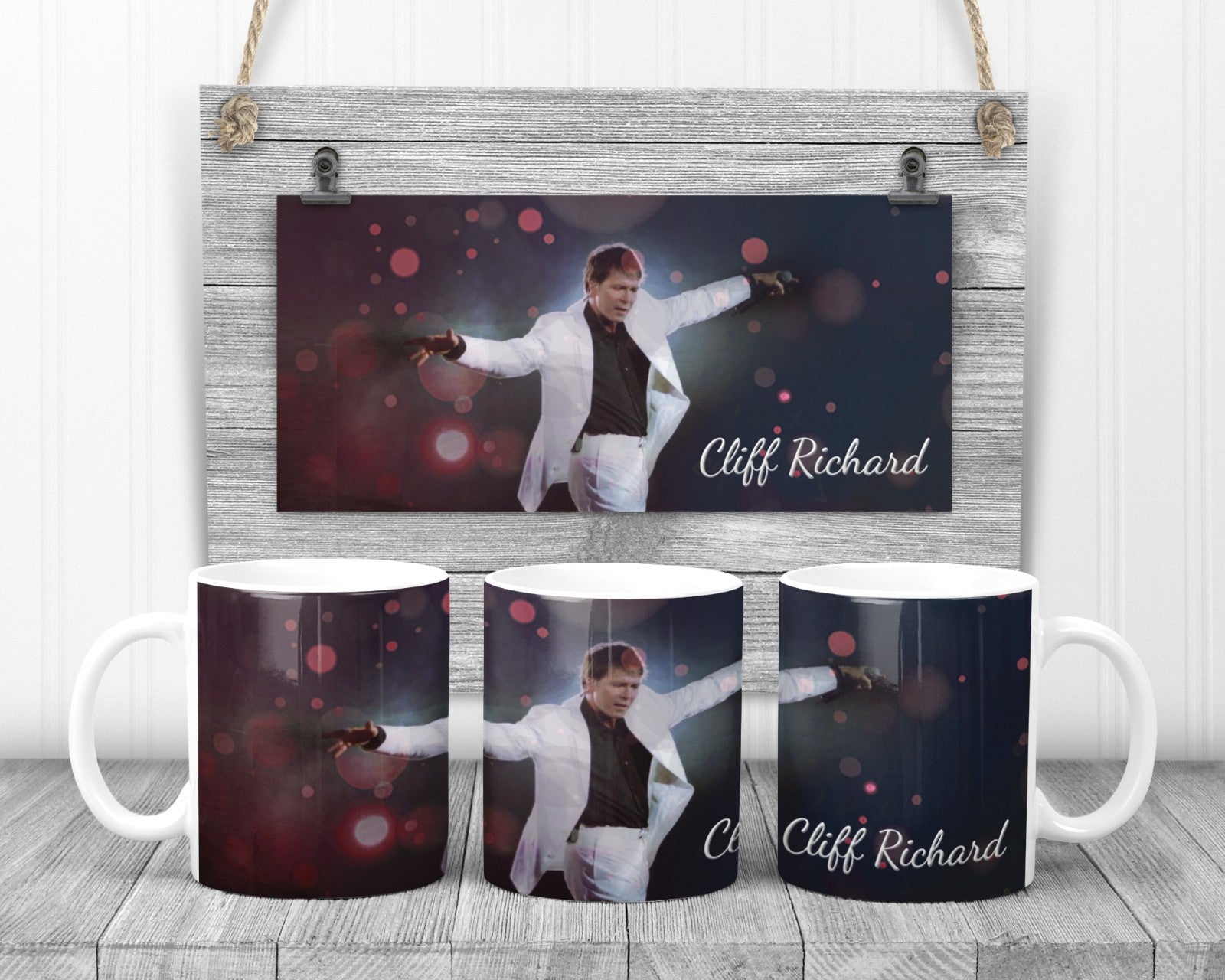 Cliff Richard In Snazzy White Suit Mug, 11oz Ceramic Cup, Music Pop Music Gift,