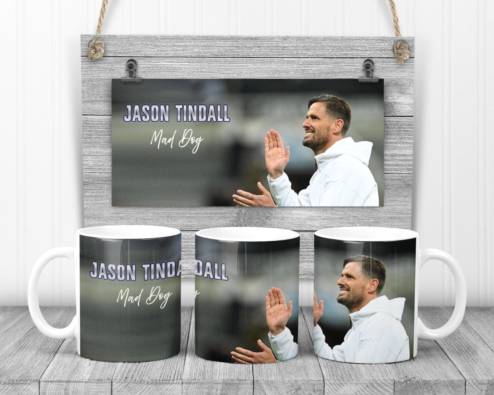 Jason Tindall Mad Dog Mug, 11oz Ceramic Cup, Footy Fan Gift