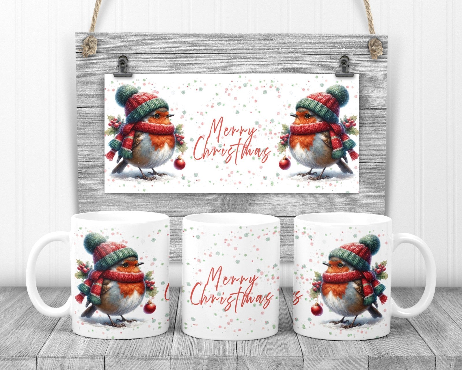 Beautiful Winter Robin Wrapped Up Warm Mug, 11oz Ceramic Cup, Cute Gift.