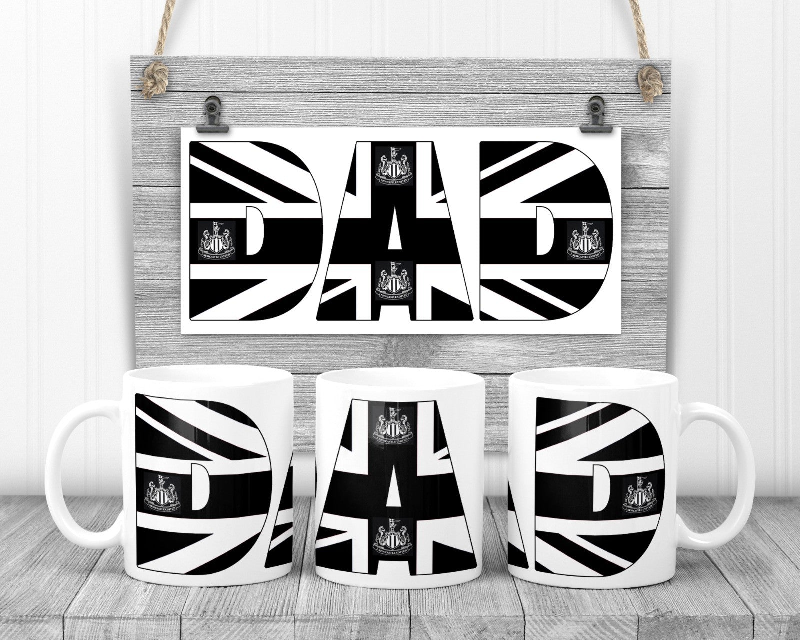Black & White Union Jack Dad Mug, 11oz Ceramic Cup, Family Gift
