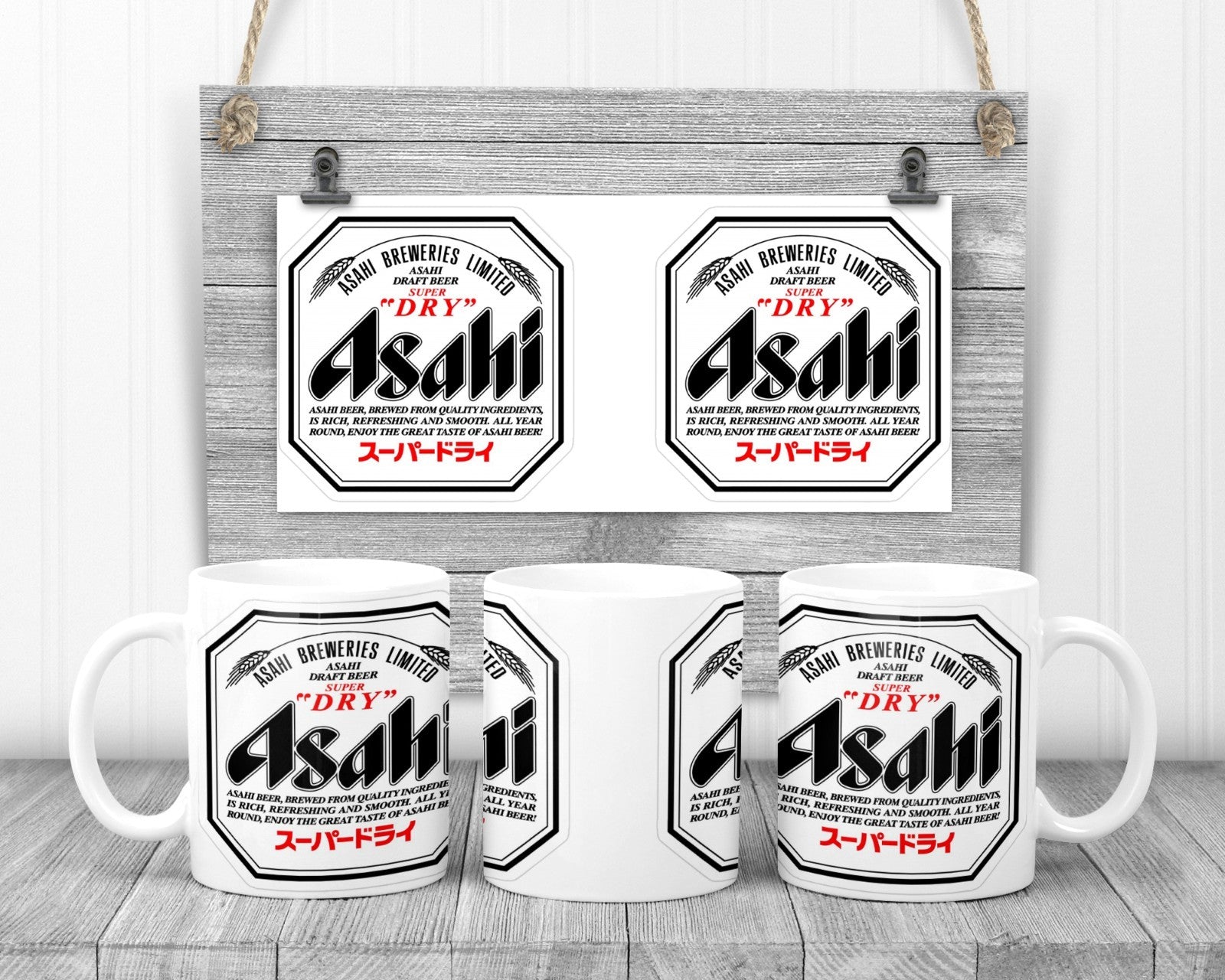 Asahi Beer Logo Mug, 11oz Ceramic Cup, Beer Fan Gift,