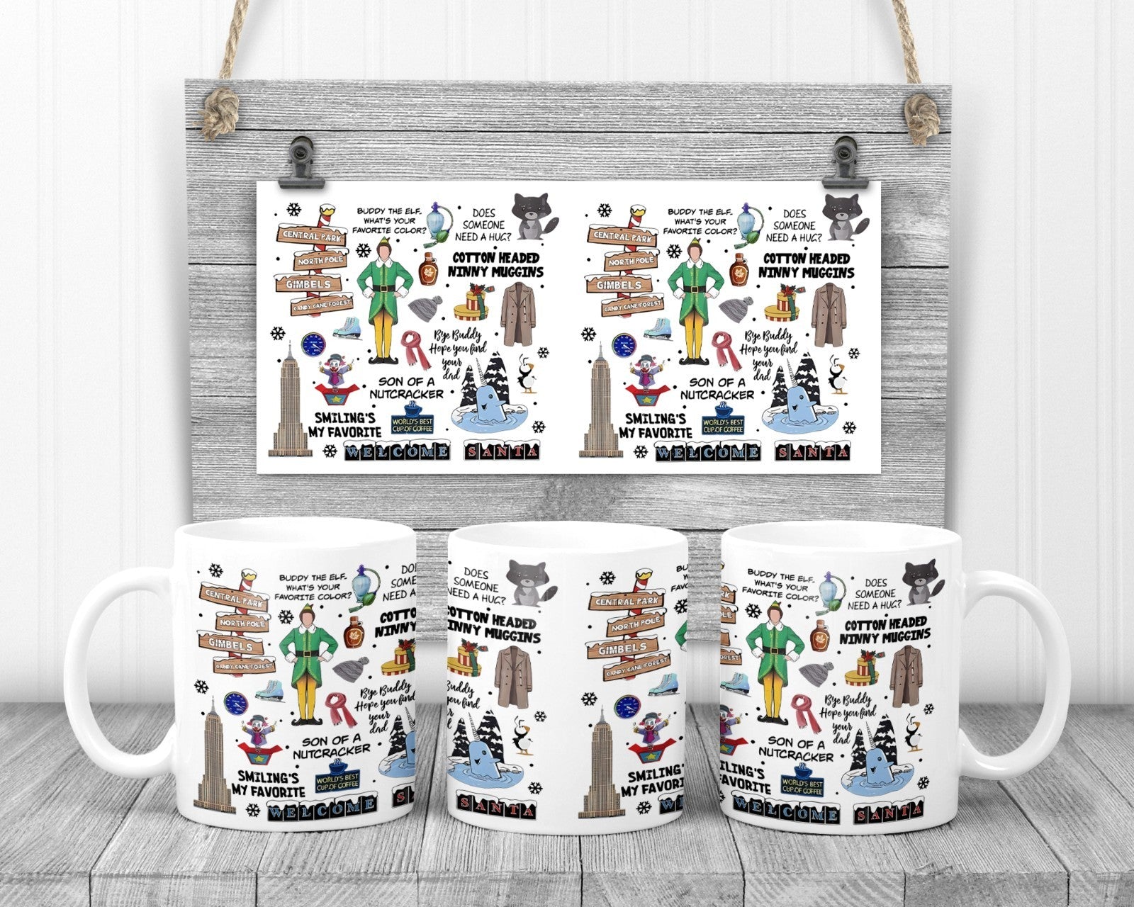 Elf Movie Doodles Movie Mug, 11oz Ceramic Cup,  Movie Fan Gift,