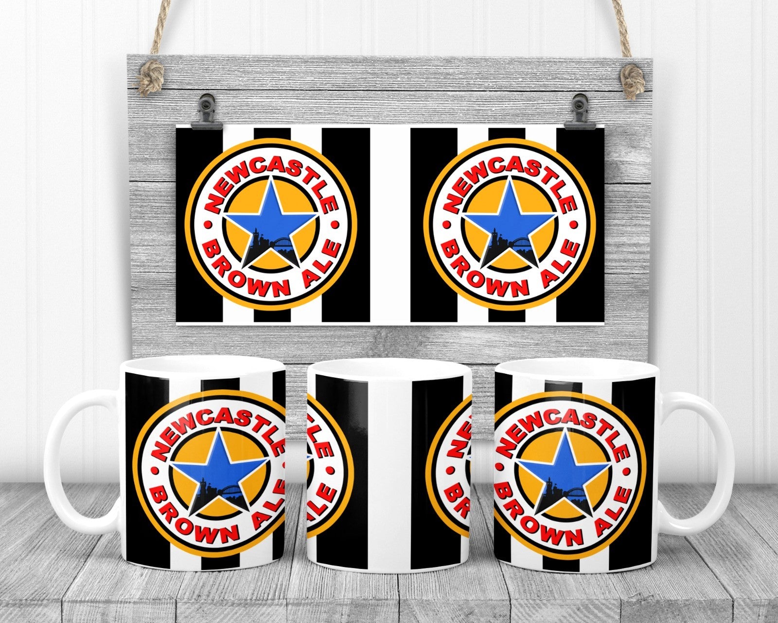 Black & White, Brown Ale Badge Mug, 11oz Ceramic Cup, Newcastle upon Tyne Gift