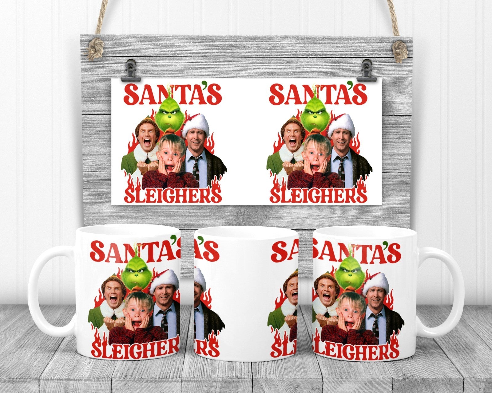 The Santa Sleighers Christmas Movie Mug, 11oz Ceramic Cup, Fan Gift,